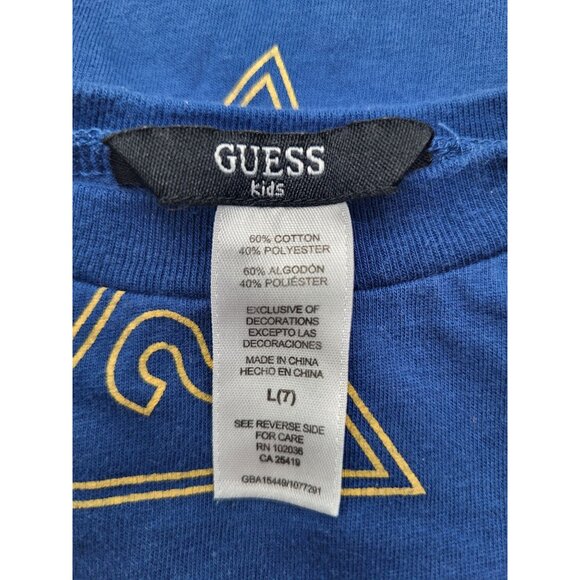 GUESS Kids SZ Large/7 All Over Print T Shirt Navy Blue - Picture 5 of 5